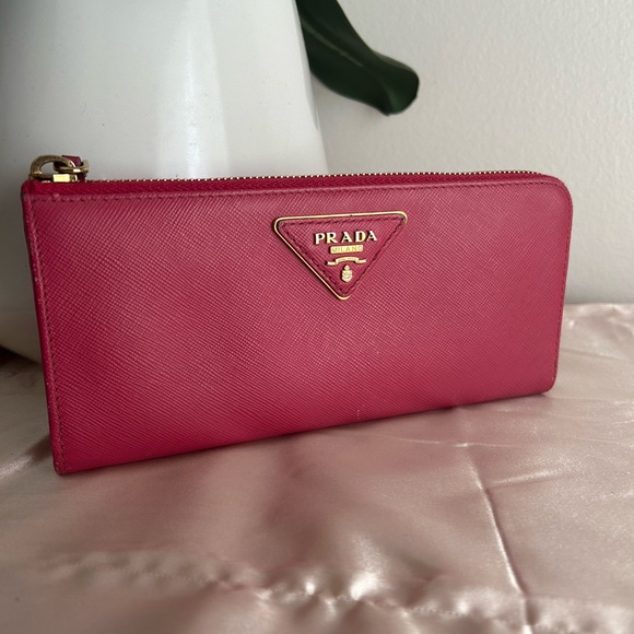 Prada Handbags - Authentic Prada Women Long Wallet Pink Saffiano Leather with card